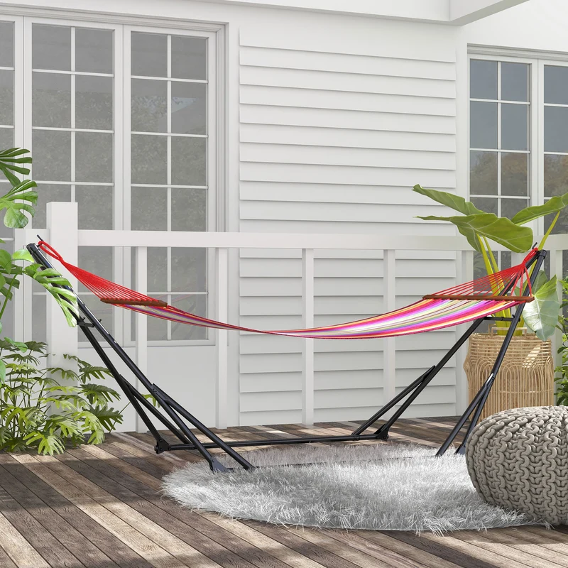 Outsunny Soporte para Hamaca Plegable Portátil, 2 en 1, Soporte para Silla Colgante con Estructura de Metal y Bolsa de Transporte, Carga 120 kg, para Hamaca 2,5 m y Silla 1,5 m de Largo, Negro