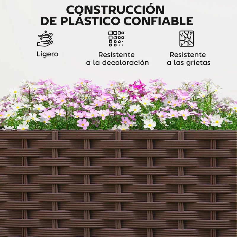 Outsunny Jardinera con Enrejado Ajustable, Jardinera Exterior con Ruedas Bloqueables para Plantas Trepadoras con Ofricios de Drenaje, Macetero Elevado para Jardín, Patio, Terraza, 40x40x165 cm, Marrón
