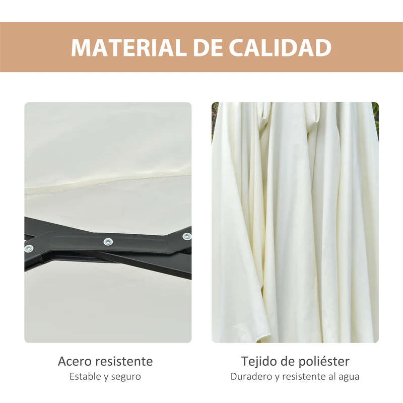 Outsunny Sombrilla Doble con 48 Luces LED, 4,5x2,65 m, Sombrilla Terraza Exterior con Manivela Manual, Resistente al Agua y Protección Solar, Parasol para Jardín, Terraza, Patio y Piscina, Crema