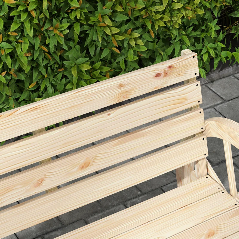 Outsunny Banco de Jardín de Madera, Banco de Exterior con Reposabrazos en Forma de Rueda, Estilo Rústico, Carga 240 kg, de 2 Plazas, para Patio, Terraza, 105,5x56x79 cm, Madera Natural