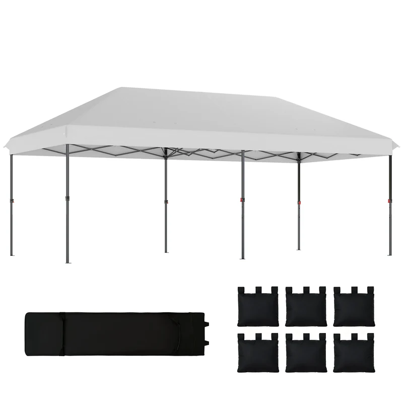 Outsunny Carpa Plegable Gazebo 6x3 m, Pop-up, Cenador de Jardín Altura Ajustable en 3 Niveles, Toldo Protección UPF50+, Montaje Fácil con Bloqueo Central, 6 Sacos de Arena y Bolsa con Ruedas, Plateado