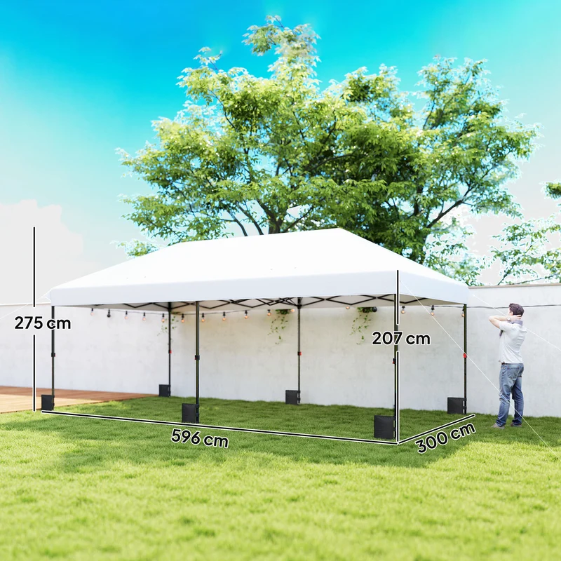 Outsunny Carpa Plegable Gazebo 6x3 m, Pop-up, Cenador de Jardín Altura Ajustable en 3 Niveles, Toldo Protección UPF50+, Montaje Fácil con Bloqueo Central, 6 Sacos de Arena y Bolsa con Ruedas, Plateado