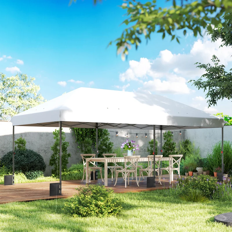Outsunny Carpa Plegable Gazebo 6x3 m, Pop-up, Cenador de Jardín Altura Ajustable en 3 Niveles, Toldo Protección UPF50+, Montaje Fácil con Bloqueo Central, 6 Sacos de Arena y Bolsa con Ruedas, Plateado