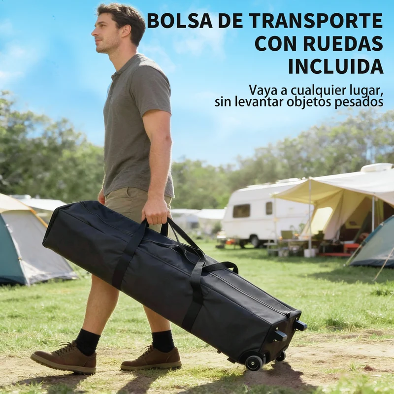 Outsunny Carpa Plegable Pop-up Gazebo 4x4 m, Cenador Plegable con Bloqueo Central, UPF50+, Altura Ajustable, 4 Bolsas de Arena y Bolsa de Transporte con Ruedas, para Camping, Fiestas, Beige y Café