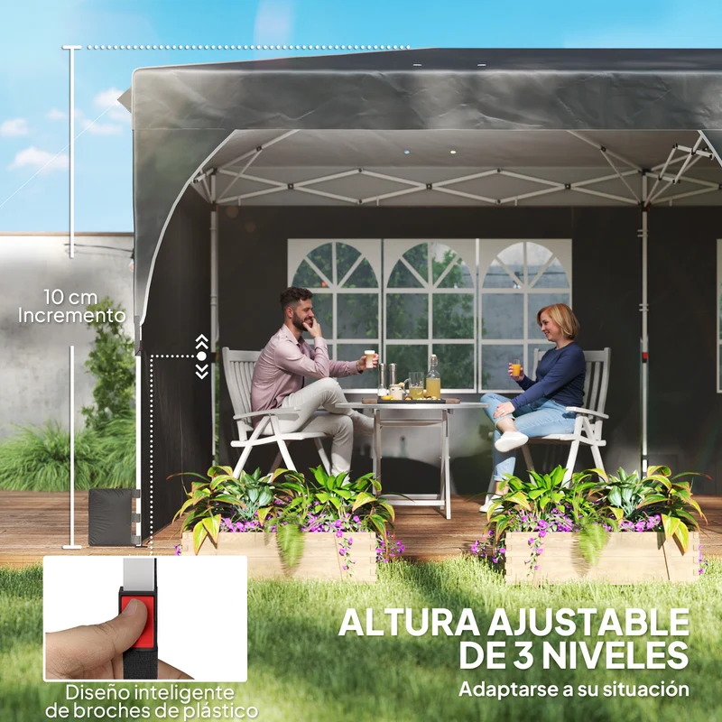 Outsunny Carpa Plegable 6x3 m, Pop-up, con 4 Laterales Extraíbles, Cenador de Jardín con Tiras Reflectantes, Altura Ajustable, Sistema Central de Bloqueo, UPF50+, Impermeable, Bolsa Transporte, Gris
