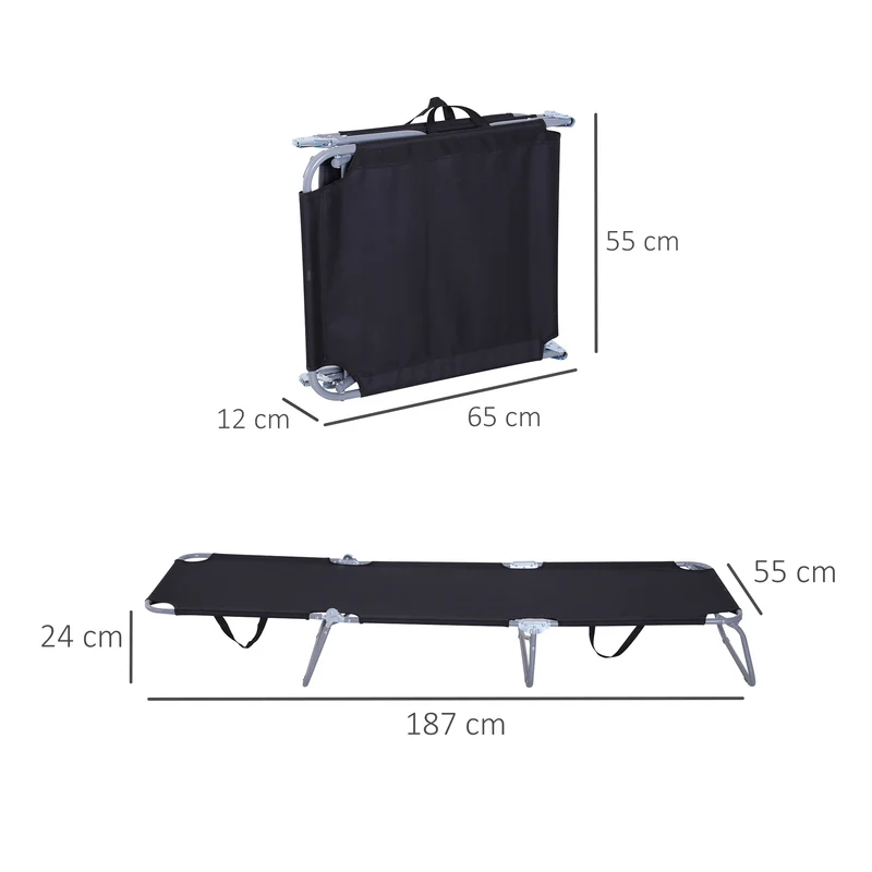 Outsunny Tumbona Plegable Tumbona Jardín Exterior con Respaldo Ajustable en 5 Posiciones y Estructura Metálica Carga 120 kg para Terraza Piscina Playa 187x55x24 cm Negro