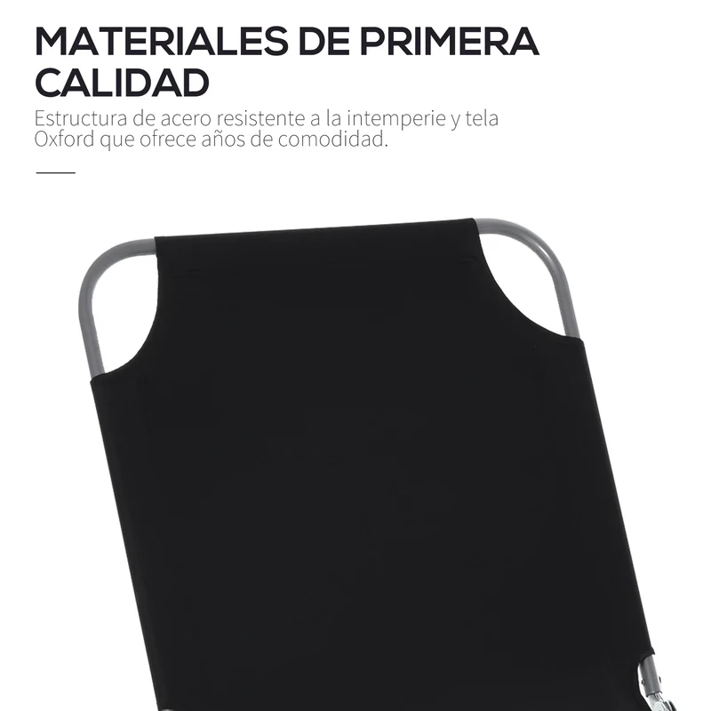 Outsunny Tumbona Plegable Tumbona Jardín Exterior con Respaldo Ajustable en 5 Posiciones y Estructura Metálica Carga 120 kg para Terraza Piscina Playa 187x55x24 cm Negro