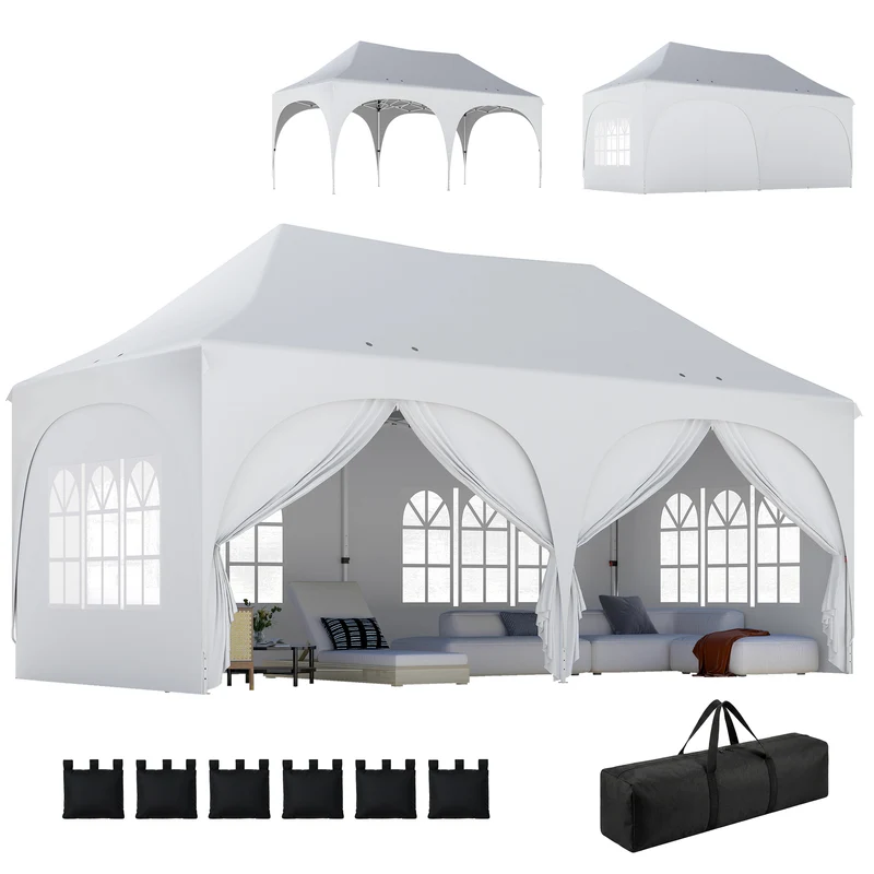 Outsunny Carpa Plegable 6x3 m, Pop-up, con 6 Laterales Extraíbles, Cenador de Jardín con Altura Ajustable, Ventanas, Bolsa de Transporte, UPF30+, Gazebo para Camping, Fiestas, Exterior, Gris Claro