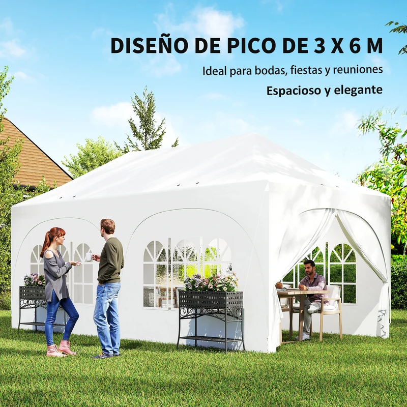 Outsunny Carpa Plegable 6x3 m, Pop-up, con 6 Laterales Extraíbles, Cenador de Jardín con Altura Ajustable, Ventanas, Bolsa de Transporte, UPF30+, Gazebo para Camping, Fiestas, Exterior, Gris Claro