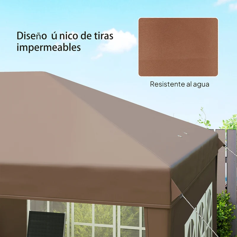 Outsunny Carpa Plegable 6x3 m, Pop-up, con 4 Laterales Desmontables, Cenador de Jardín con 4 Ventanas Visibles y Bolsa de Transporte, Impermeable, Anti-UV, Gazebo para Camping, Fiestas, Exterior, Café