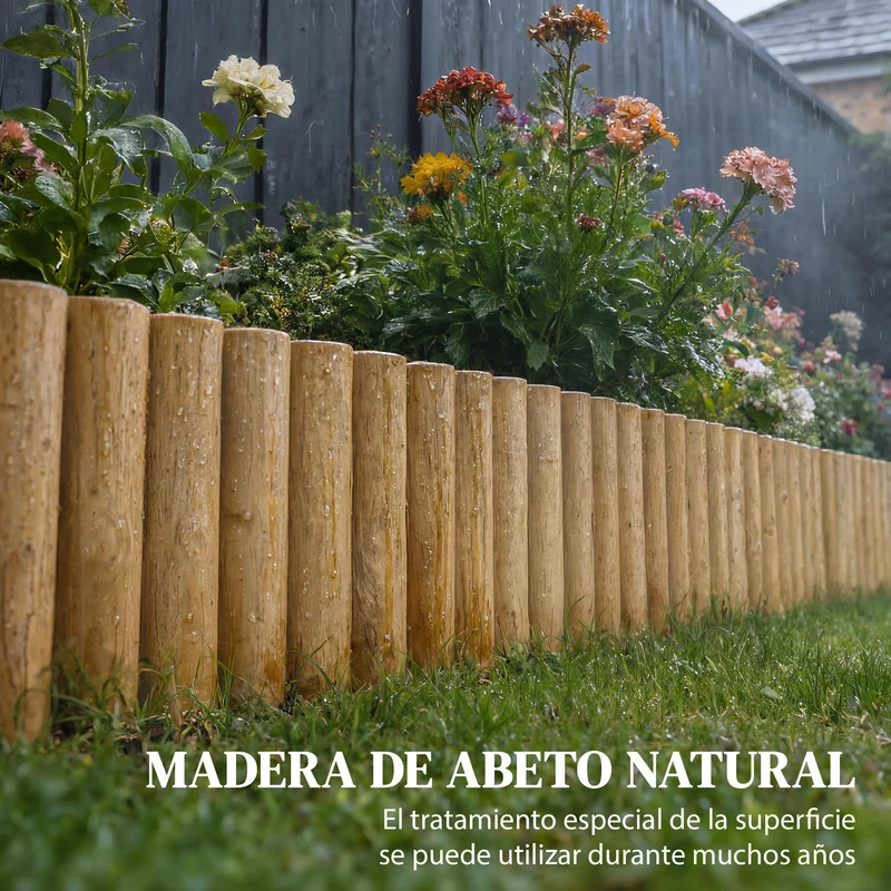 Outsunny Valla de Jardín de Madera, 176x38 cm, Valla de Jardín Exterior Decorativa, Resistente y Fácil de Instalar, para Huerto, Patio, Terraza, Césped, Natural