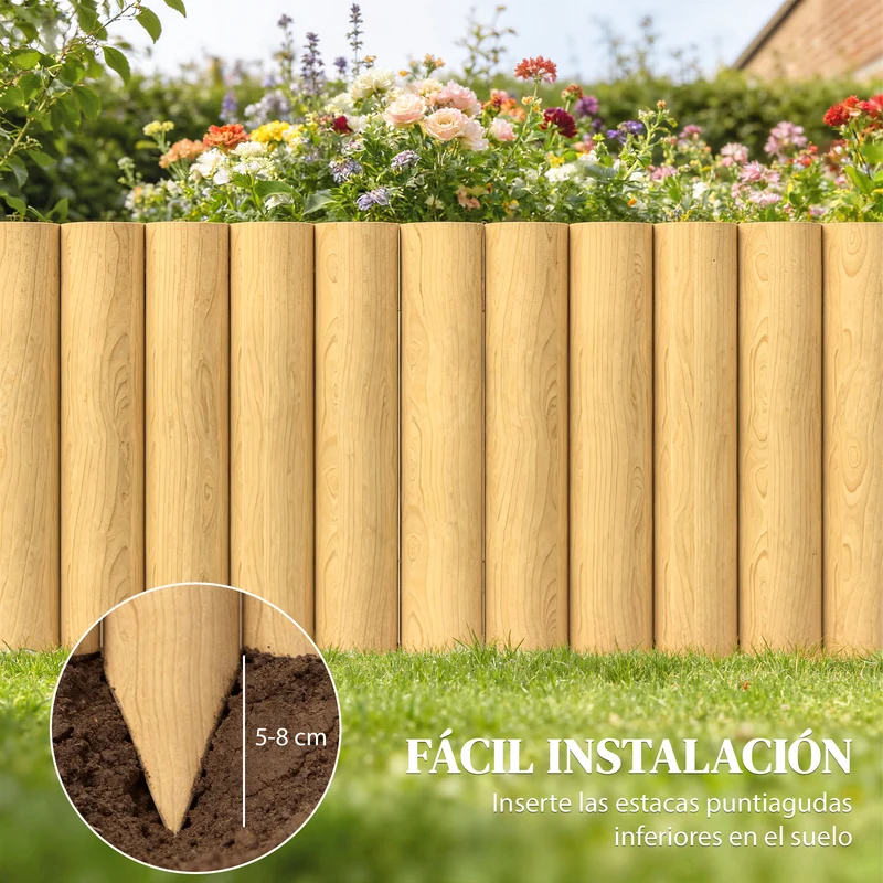 Outsunny Valla de Jardín de Madera, 176x38 cm, Valla de Jardín Exterior Decorativa, Resistente y Fácil de Instalar, para Huerto, Patio, Terraza, Césped, Natural