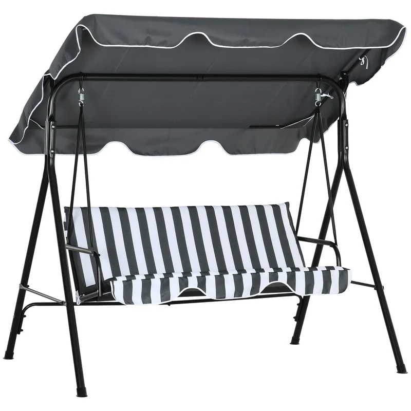 Outsunny Columpio de Jardín Exterior de 3 Plazas, Balancín de Jardín Exterior con Techo Ajustable y Marco de Acero, para Balcón, Terraza, Patio, Carga 240 kg, 172x110x153 cm, Gris y Blanco
