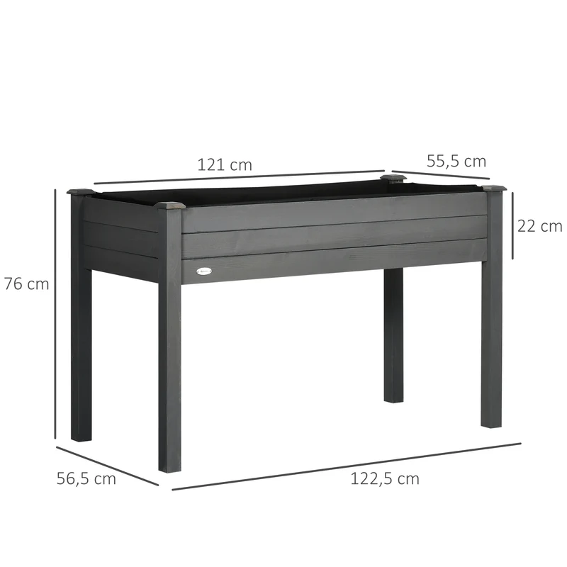 Outsunny Huerto Urbano Elevado de Madera, Mesa de Cultivo con Tela no Tejida y 4 Orificios de Drenaje, para Cultivo, Plantas, Flores y Verduras, 122,5x56,5x76 cm, Gris Oscuro