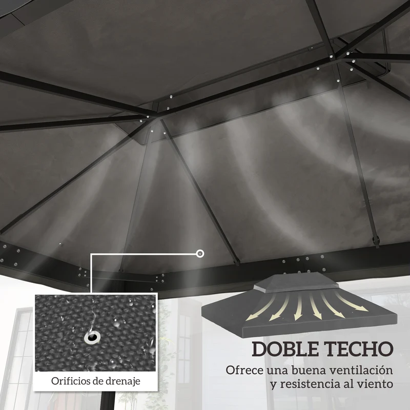 Outsunny Techo de Repuesto para Cenador, 4x3 m, Cubierta de Repuesto con Techo Doble, Orificios de Drenaje y Protección UPF30+, SOLO Toldo de Recambio para Pabellón Gazebo, Gris Oscuro