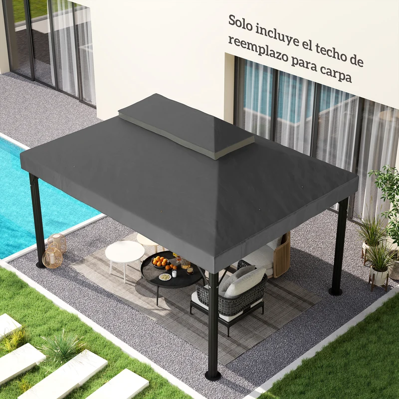 Outsunny Techo de Repuesto para Cenador, 4x3 m, Cubierta de Repuesto con Techo Doble, Orificios de Drenaje y Protección UPF30+, SOLO Toldo de Recambio para Pabellón Gazebo, Gris Oscuro