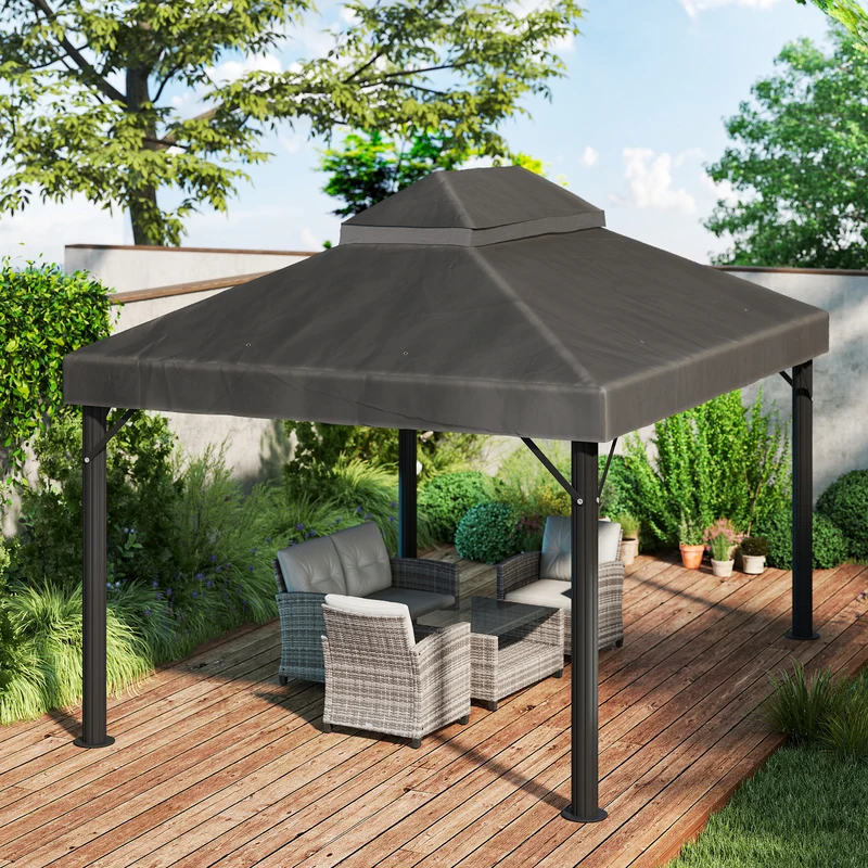 Outsunny Techo de Repuesto para Cenador, 4x3 m, Cubierta de Repuesto con Techo Doble, Orificios de Drenaje y Protección UPF30+, SOLO Toldo de Recambio para Pabellón Gazebo, Gris Oscuro