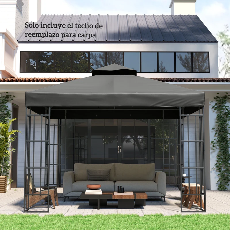 Outsunny Techo de Repuesto para Cenador, 3x3 m, Cubierta de Repuesto con Techo Doble, Orificios de Drenaje y Protección UPF30+, SOLO Toldo de Recambio para Pabellón Gazebo, Gris Oscuro
