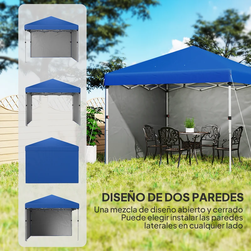 Outsunny Carpa Plegable Pop-up Gazebo 3x3 m Cenador Plegable con 2 Paredes Laterales Anti-UV Altura Ajustable en 3 Niveles Sacos de Arena y Bolsa de Transporte con Ruedas para Camping Fiestas Azul