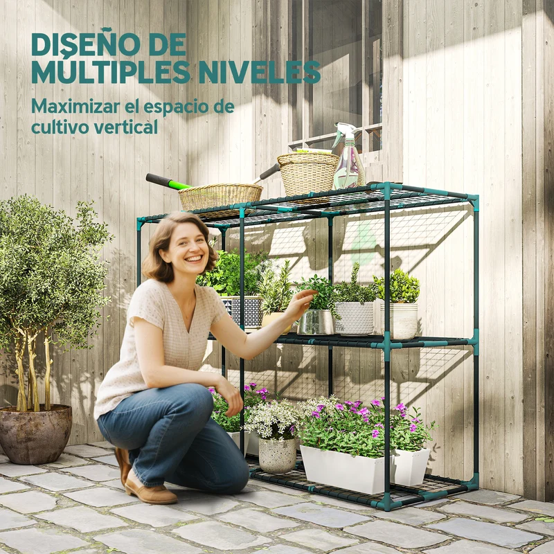 Outsunny Soporte para Plantas de 3 Niveles para Interior y Exterior, Estantería para Plantas de Acero, Resistente y Estable, Estante para Macetas, Patio, Jardín, Balcón, Verde Oscuro