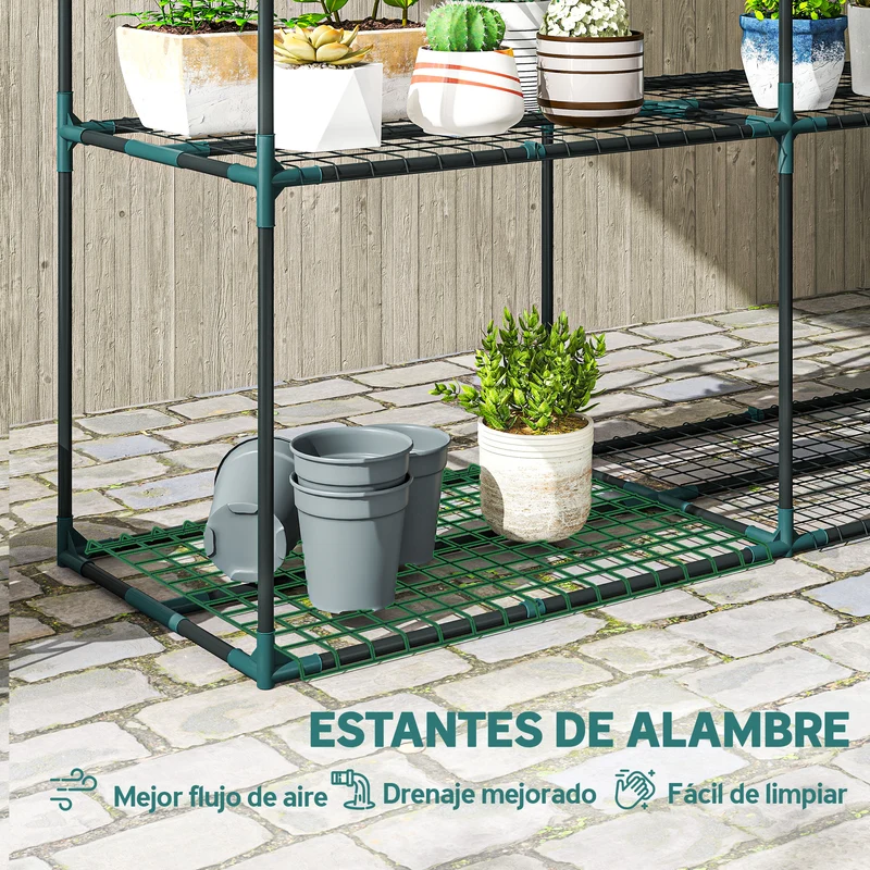 Outsunny Soporte para Plantas de 3 Niveles para Interior y Exterior, Estantería para Plantas de Acero, Resistente y Estable, Estante para Macetas, Patio, Jardín, Balcón, Verde Oscuro
