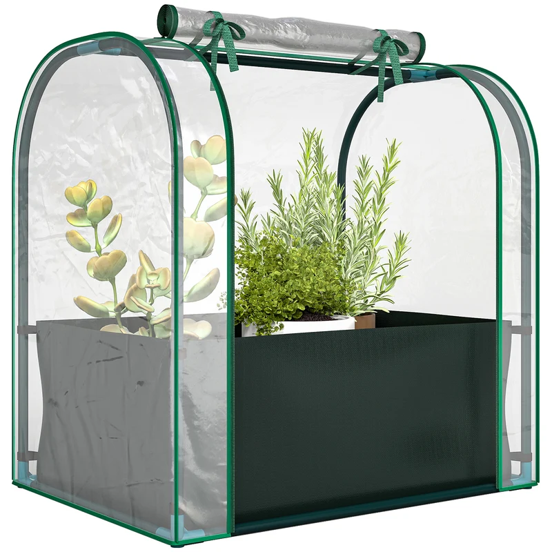 Outsunny Mini Invernadero con Bolsa para Plantar, 68x50x70 cm, Invernadero Pequeño Portátil para Interior y Exterior con Puerta Enrollable, Marco Acero, Impermeable, para Jardín, Balcón o Patio, Verde