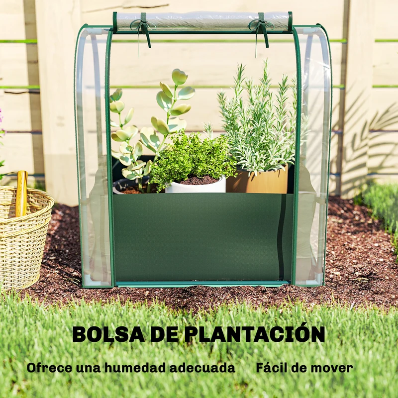 Outsunny Mini Invernadero con Bolsa para Plantar, 68x50x70 cm, Invernadero Pequeño Portátil para Interior y Exterior con Puerta Enrollable, Marco Acero, Impermeable, para Jardín, Balcón o Patio, Verde