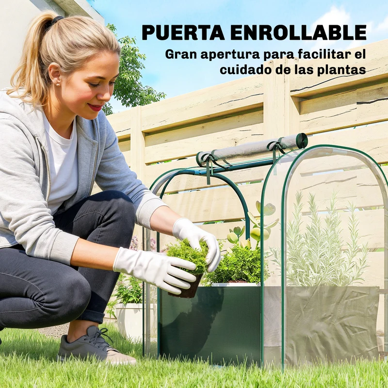 Outsunny Mini Invernadero con Bolsa para Plantar, 68x50x70 cm, Invernadero Pequeño Portátil para Interior y Exterior con Puerta Enrollable, Marco Acero, Impermeable, para Jardín, Balcón o Patio, Verde