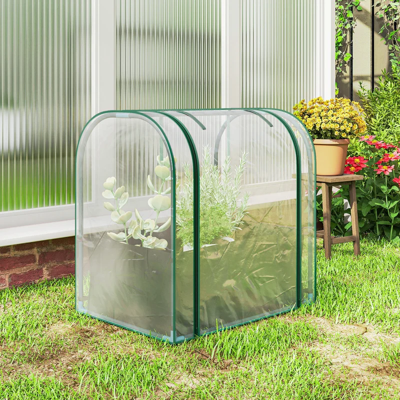 Outsunny Mini Invernadero con Bolsa para Plantar, 68x50x70 cm, Invernadero Pequeño Portátil para Interior y Exterior con Puerta Enrollable, Marco Acero, Impermeable, para Jardín, Balcón o Patio, Verde