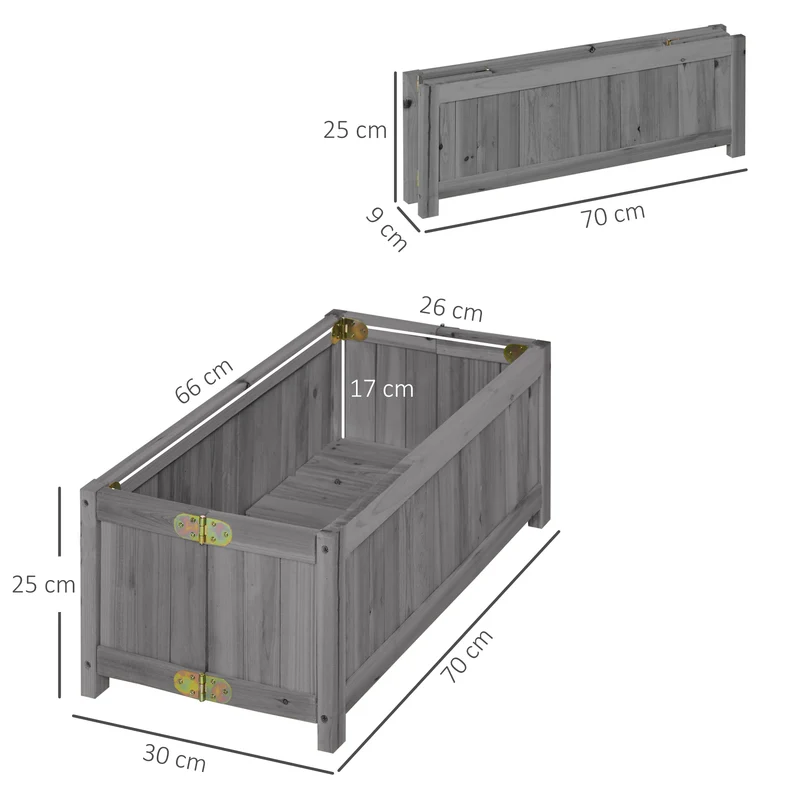 Outsunny Jardinera de Madera Plegable Jardinera Elevada para Cultivos Verduras Flores en Exterior Patio Balcón Terraza 70x30x25 cm Gris