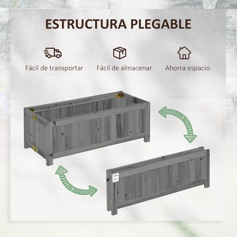 Outsunny Jardinera de Madera Plegable Jardinera Elevada para Cultivos Verduras Flores en Exterior Patio Balcón Terraza 70x30x25 cm Gris