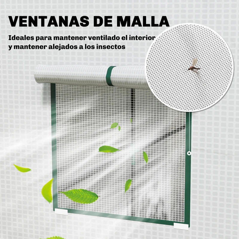 Outsunny Invernadero Pequeño Invernadero de Exterior con Ventanas de Malla y Puerta con Cremallera Marco de Acero y Cubierta de PE 140g/m² para Cultivar Tomates Plantas Flores 196x77x197 cm Blanco