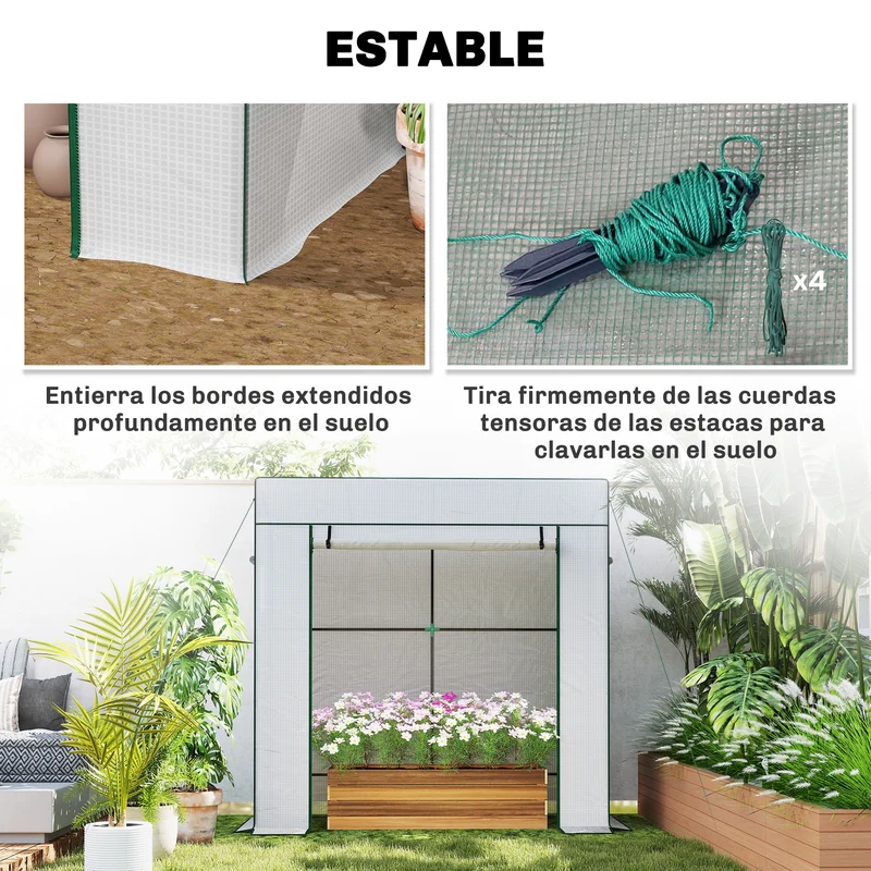 Outsunny Invernadero Pequeño Invernadero de Exterior con Ventanas de Malla y Puerta con Cremallera Marco de Acero y Cubierta de PE 140g/m² para Cultivar Tomates Plantas Flores 196x77x197 cm Blanco