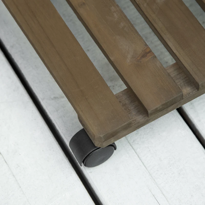 Outsunny Pack de 2 Plataformas con Ruedas de Madera, Soportes para Plantas con Ruedas 360 ° Giratorias Bloqueables, Bases para Macetas, Exterior, Interior, Jardín, Carga 50 kg, Marrón Oscuro