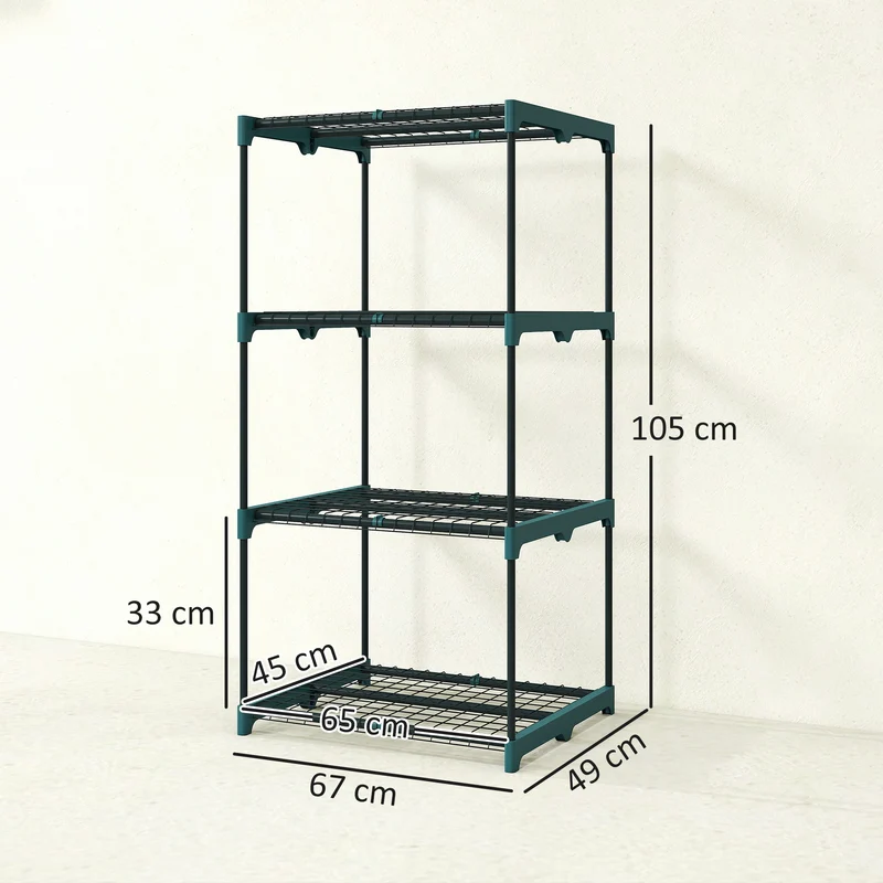 Outsunny Soporte para Plantas de 4 Niveles, Estantería para Plantas de Acero, Estantes de Rejilla, Soporte para Macetas, Interior y Exterior, 67x49x105 cm, Verde Oscuro