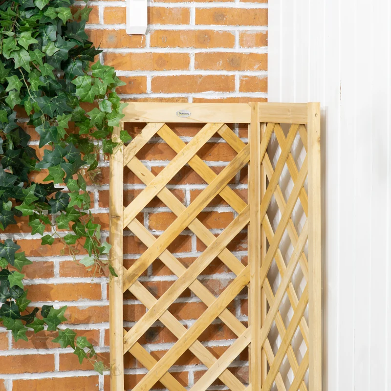 Outsunny Jardinera con Enrejado de Madera Macetero Exterior para Esquina Jardinera Elevada para Plantas Trepadoras en Patio Terraza 40x40x145 cm Natural