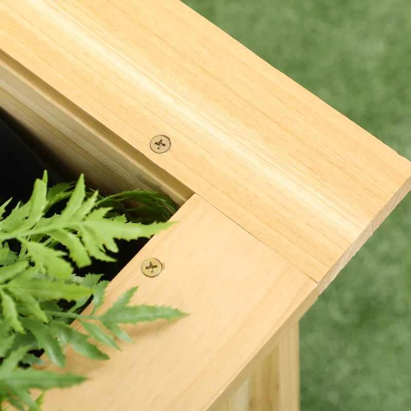 Outsunny Jardinera Elevada de Madera, Macetero Exterior en Forma de L con Tela no Tejido, Huerto Urbano para Cultivos de Plantas, Flores en Terraza, Jardín, 120x120x50 cm, Natural