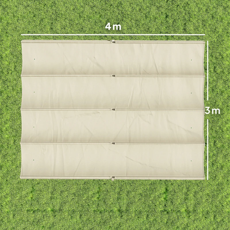 Outsunny Techo de Pérgola 4 x 3,5 m, Techo de Repuesto Retráctil para Marco de Pérgola de 4x3 m, UV30+, Toldo de Tela Solo para Cenador Jardín con 8 Orificios de Drenaje, Blanco Crema