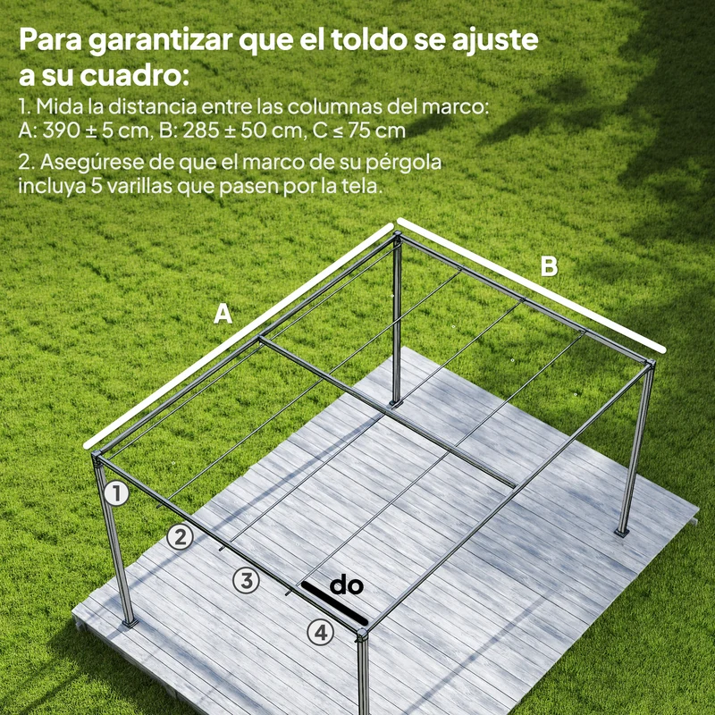 Outsunny Techo de Pérgola 4 x 3,5 m, Techo de Repuesto Retráctil para Marco de Pérgola de 4x3 m, UV30+, Toldo de Tela Solo para Cenador Jardín con 8 Orificios de Drenaje, Blanco Crema