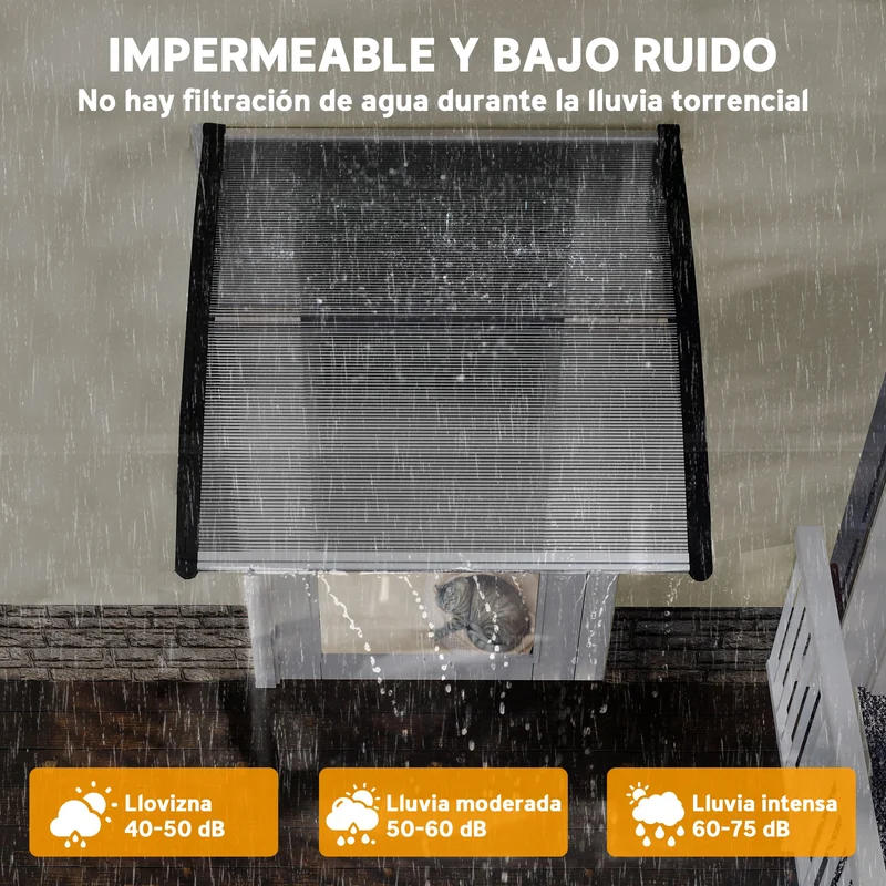 Outsunny Marquesinas Exterior para Puertas y Ventanas, 103x96,5 cm, Tejadillo de Protección contra Sol y Lluvia, con Cubierta de Policarbonato, Soportes de PP y Regleta de Aluminio, Transparente