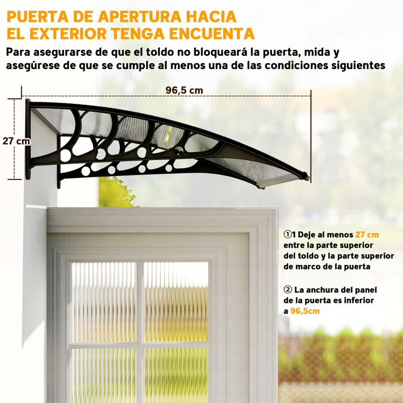 Outsunny Marquesinas Exterior para Puertas y Ventanas, 103x96,5 cm, Tejadillo de Protección contra Sol y Lluvia, con Cubierta de Policarbonato, Soportes de PP y Regleta de Aluminio, Transparente
