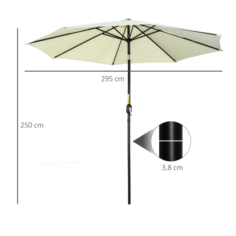 Outsunny Sombrilla de Jardín Ø295x250 cm con Manivela Parasol Exterior con Mecanismo de Inclinación y Poste Desmontable de Metal para Terraza Piscina Patio Beige