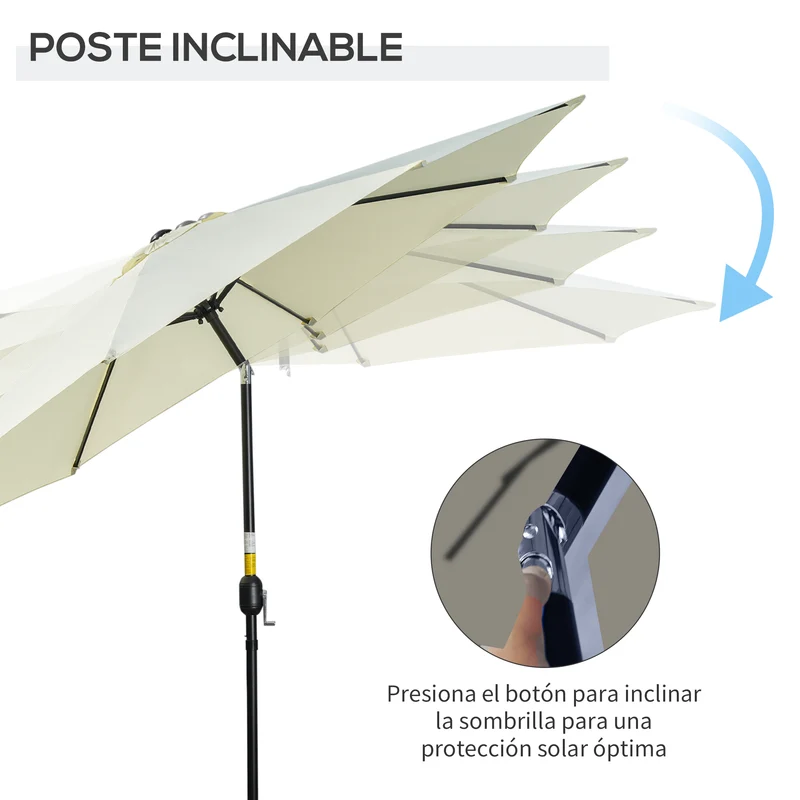Outsunny Sombrilla de Jardín Ø295x250 cm con Manivela Parasol Exterior con Mecanismo de Inclinación y Poste Desmontable de Metal para Terraza Piscina Patio Beige