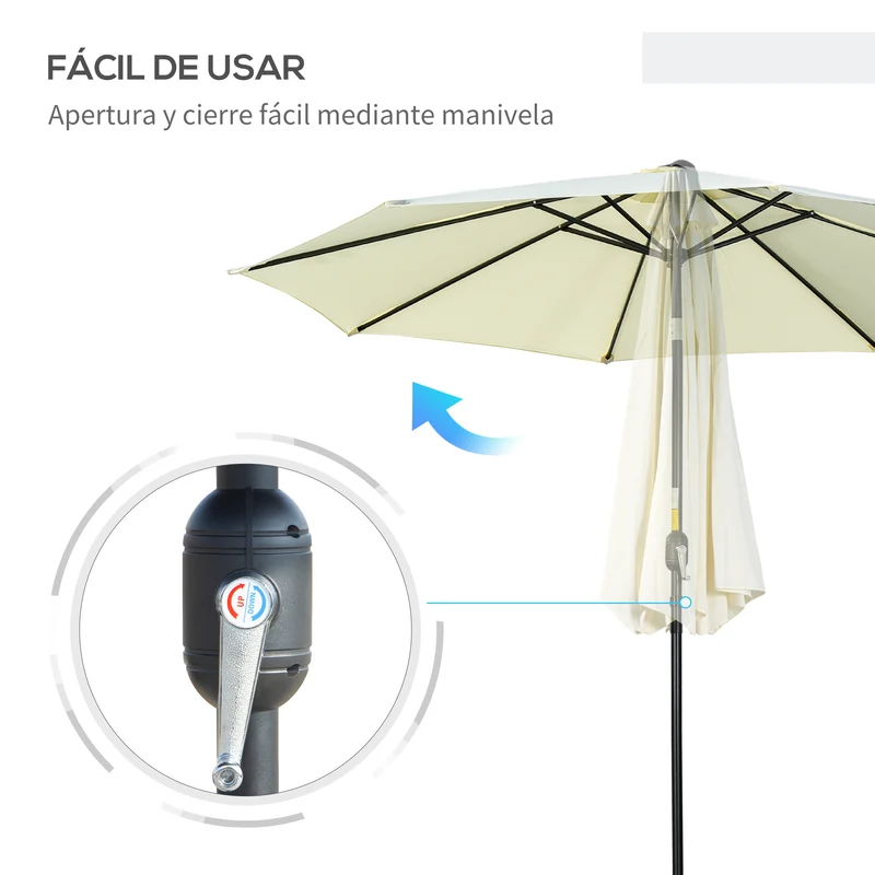 Outsunny Sombrilla de Jardín Ø295x250 cm con Manivela Parasol Exterior con Mecanismo de Inclinación y Poste Desmontable de Metal para Terraza Piscina Patio Beige