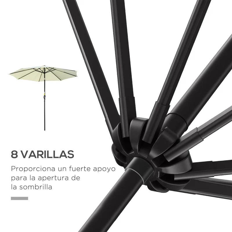Outsunny Sombrilla de Jardín Ø295x250 cm con Manivela Parasol Exterior con Mecanismo de Inclinación y Poste Desmontable de Metal para Terraza Piscina Patio Beige
