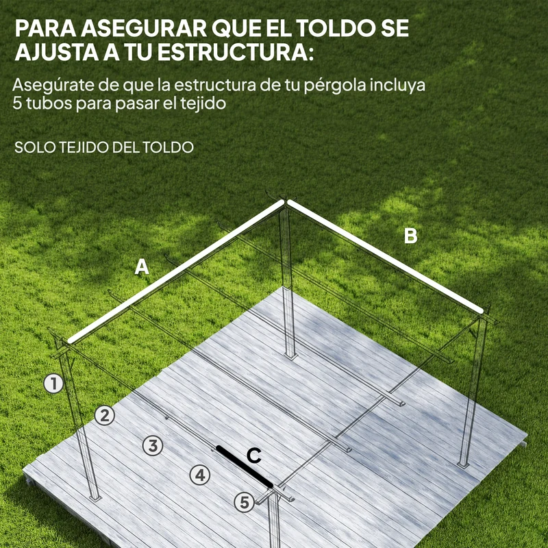 Outsunny Techo de Pérgola 3x2,5 m, Techo de Repuesto Retráctil para Marco de Pérgola de 3x2 m, UV30+, Toldo de Tela Solo para Cenador Jardín con 8 Orificios de Drenaje, Café