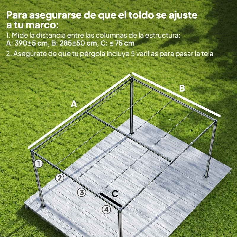 Outsunny Techo de Pérgola 4 x 3,5 m, Techo de Repuesto Retráctil para Marco de Pérgola de 4x3 m, UV30+, Toldo de Tela Solo para Cenador Jardín con 8 Orificios de Drenaje, Gris Oscuro