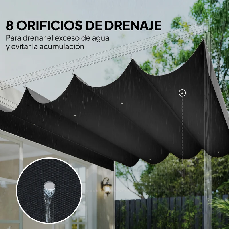 Outsunny Techo de Pérgola 4 x 3,5 m, Techo de Repuesto Retráctil para Marco de Pérgola de 4x3 m, UV30+, Toldo de Tela Solo para Cenador Jardín con 8 Orificios de Drenaje, Gris Oscuro