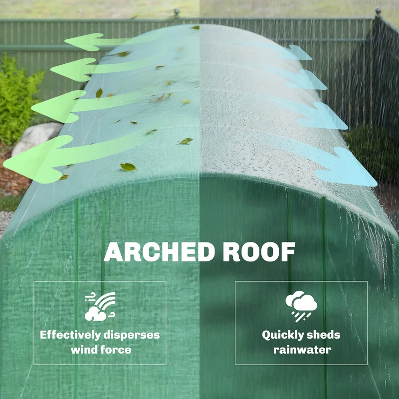 Outsunny Invernadero de Exterior 6x3x2 m, Invernadero de Túnel con 3 Puertas Enrollables, Ventanas de Malla, Cubierta PE 140g/m² Anti-UV y Marco de Acero Galvanizado, para Cultivos, Plantas, Verde