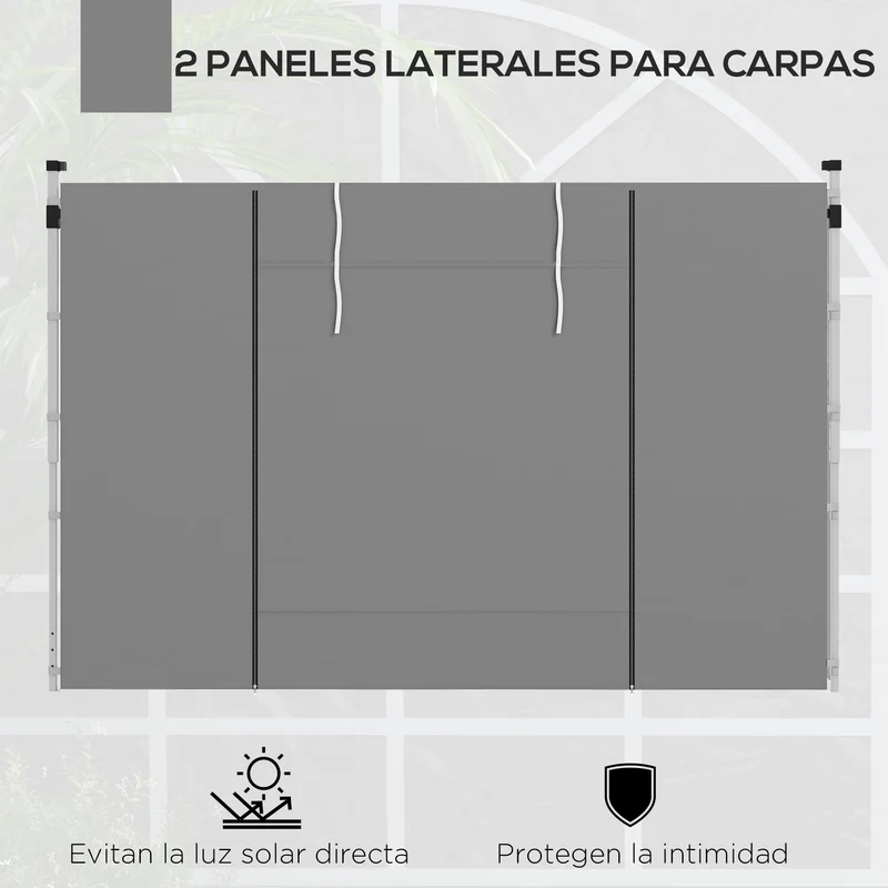 Outsunny 2 Paredes Laterales para Carpas de 3 x 3 / 3 x 6 m, 300x200 cm, Paredes Laterales de Repuesto para Cenador de Tela Oxford con Ventana Enrollable y Puerta con Cremallera, para Fiestas, Gris